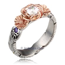 Feather Claw Rose Daisy Engagement Ring 